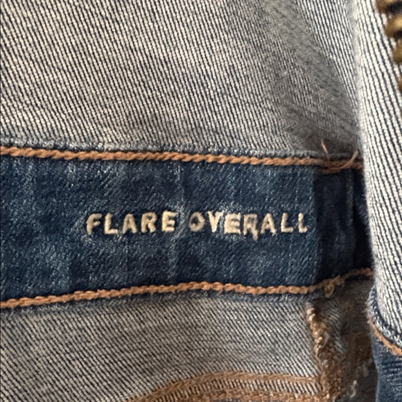 American Eagle Stretch Flare Jean Denim Overalls Front Zip Retro Vibe Size 8 - Picture 12 of 16